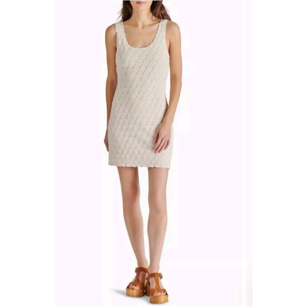 Large Steve Madden Malia Sleeveless Pointelle Sweater Mini Dress Whisper Ivory
